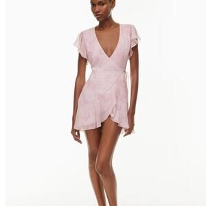 Wilfred Aritzia Lawn Wrap Dress Women Small Sugarplum Lilac/Tonal Flutter Sleeve